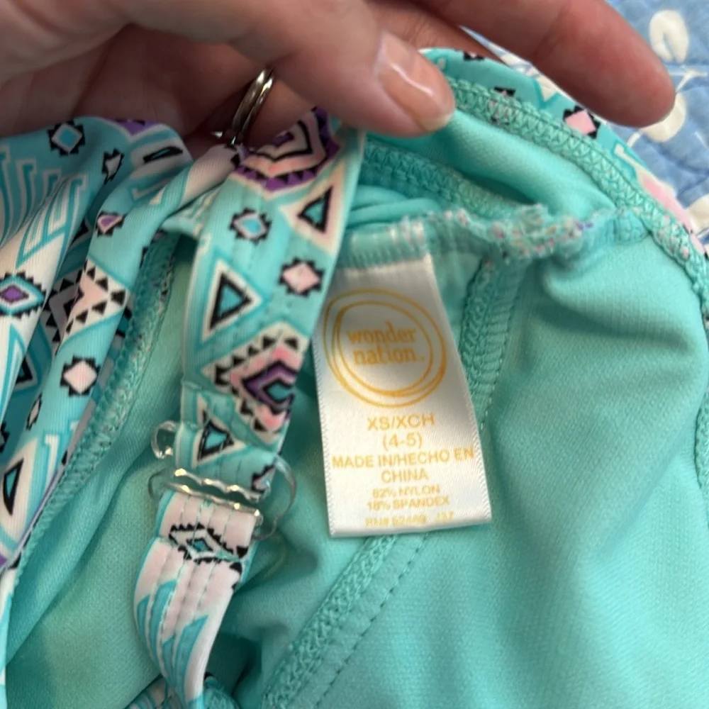Wonder Nation Swim Halter Neck Swimsuit Turquoise and Pink Size XS (4-5)